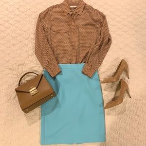 J Crew No. 2 Pencil Skirt, Fresh Aqua, wool with lining, size 4, like new